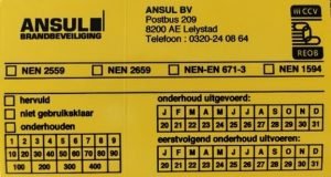 onderhoudsetiket ANSUL